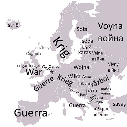 Słowo wojna we wszystkich językach europejskich