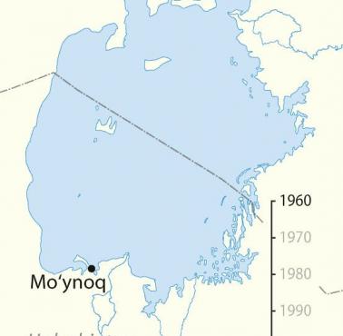 Zmniejszenie się Jeziora Aralskiego w latach 1960-2014 (animacja)