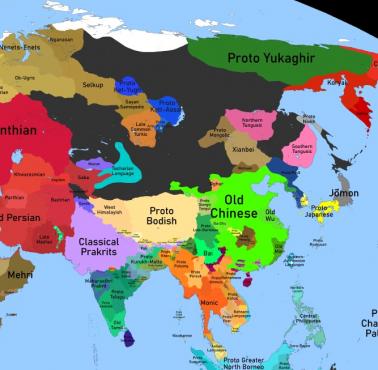 Mapa językowa Azji 1 roku n.e.