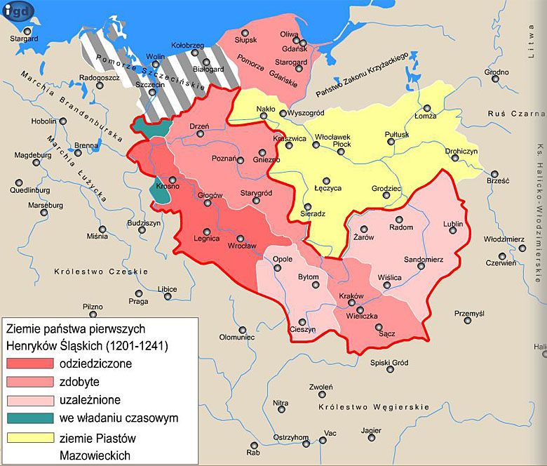 Ziemie państwa pierwszych Henryków Śląskich, 1201-1241