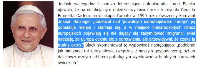 Benedykt XVI o muzułmańskich uchodźcach w Europie