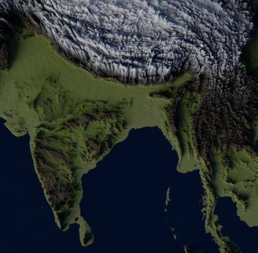 Reliefowa mapa Azji Południowej (z Himalajami), Półwysep Indyjski