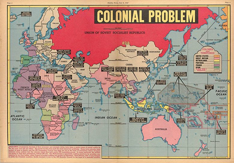 Mapa kolonialnych problemów z 1947 roku