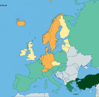 Wskaźnik zatrudnienia osób w wieku 55-64 lat w krajach europejskich, 2020