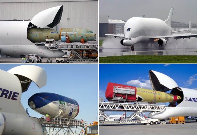 Airbus A300-600ST (Super Transporter) Beluga w trakcie ładowania elementów samolotu