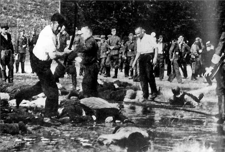 25 VI 1941 litewski pogrom 3800 Żydów w Kownie. Mordem dowodził szef litewskich oddz. Klimatis