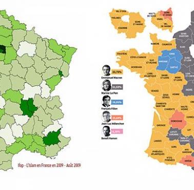 Wyznawcy Islamu we Francji, 2009 i mapa wyborów prezydenckich w 2017 roku