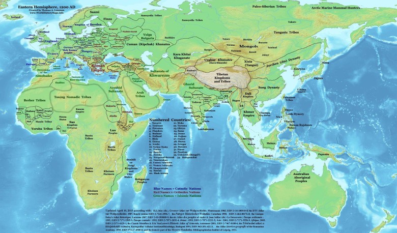Eurazja z Afryką w przeddzień inwazji mongolskiej, 1200 rok