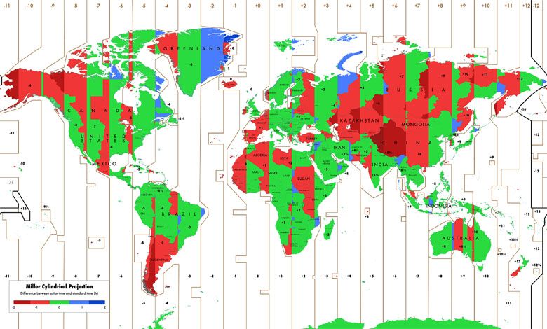 Mapa stref czasowych na cały świecie