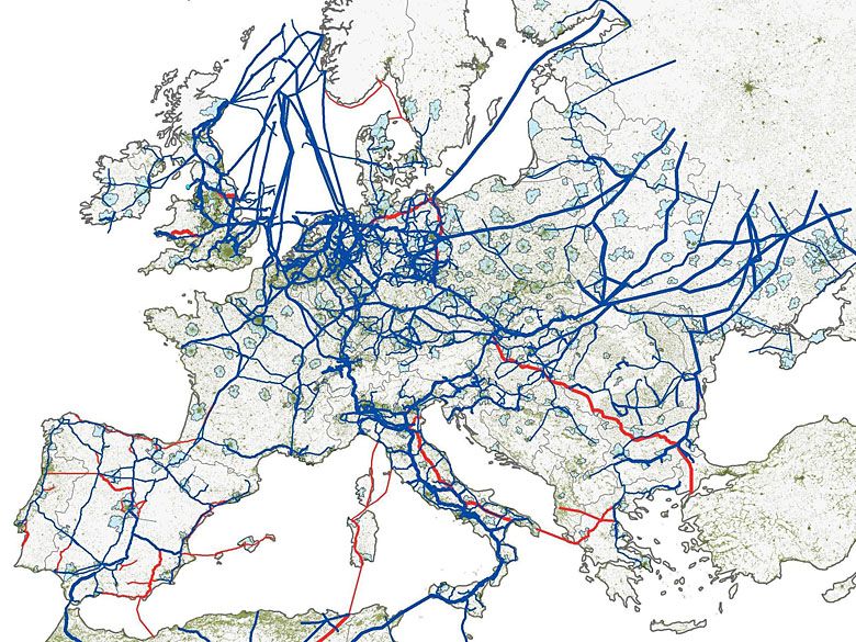 Mapa europejskiej sieci gazowej