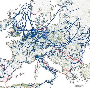 Mapa europejskiej sieci gazowej