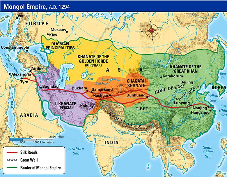 Imperium mongolskie w 1294 roku, Jedwabny Szlak, Wielki Mur