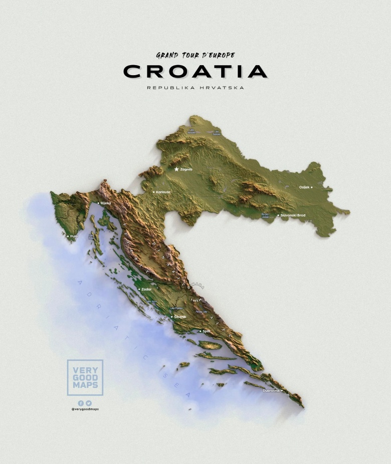 Reliefowa mapa Chorwacji