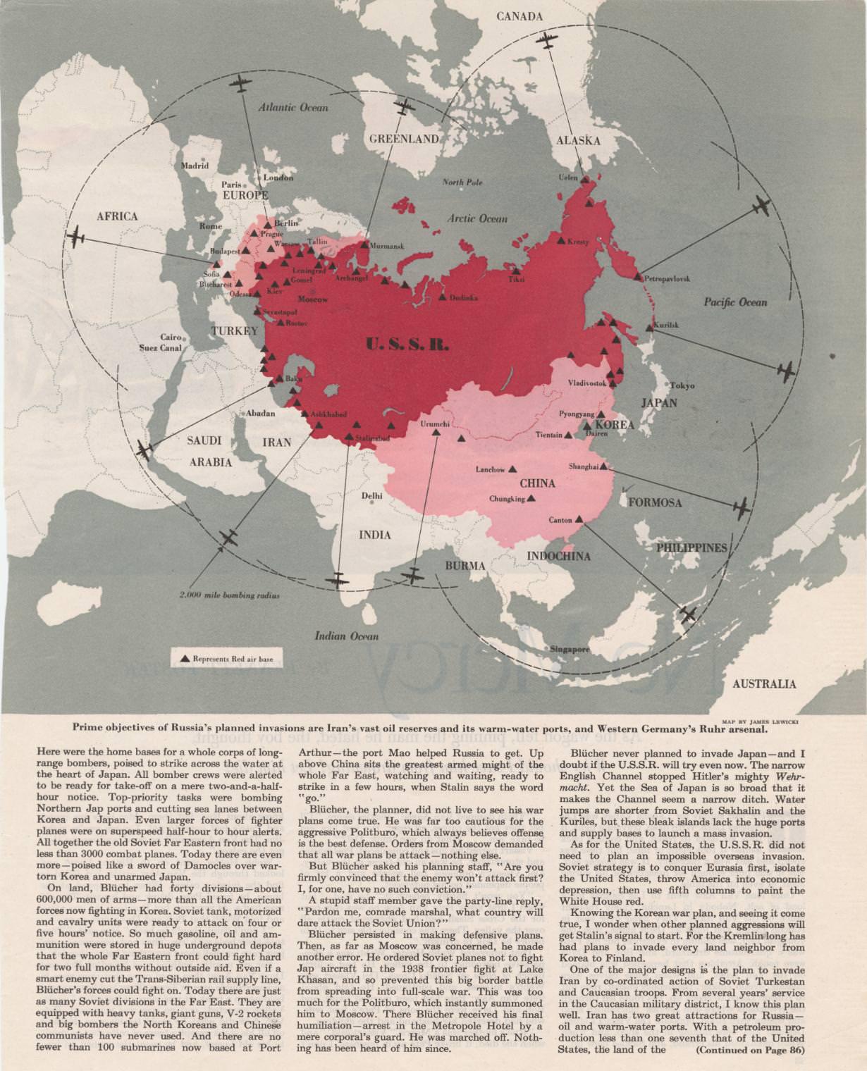 Amerykańskiego mapa propagandowa z czasów wojny koreańskiej o celach ZSRR, 1952
