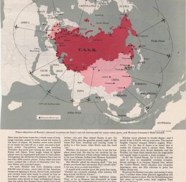 Amerykańskiego mapa propagandowa z czasów wojny koreańskiej o celach ZSRR, 1952