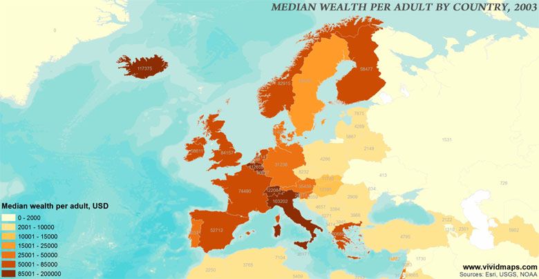 Poziom dobrobytu gospodarstw domowych w Europie (2000 - 2016) (animacja)