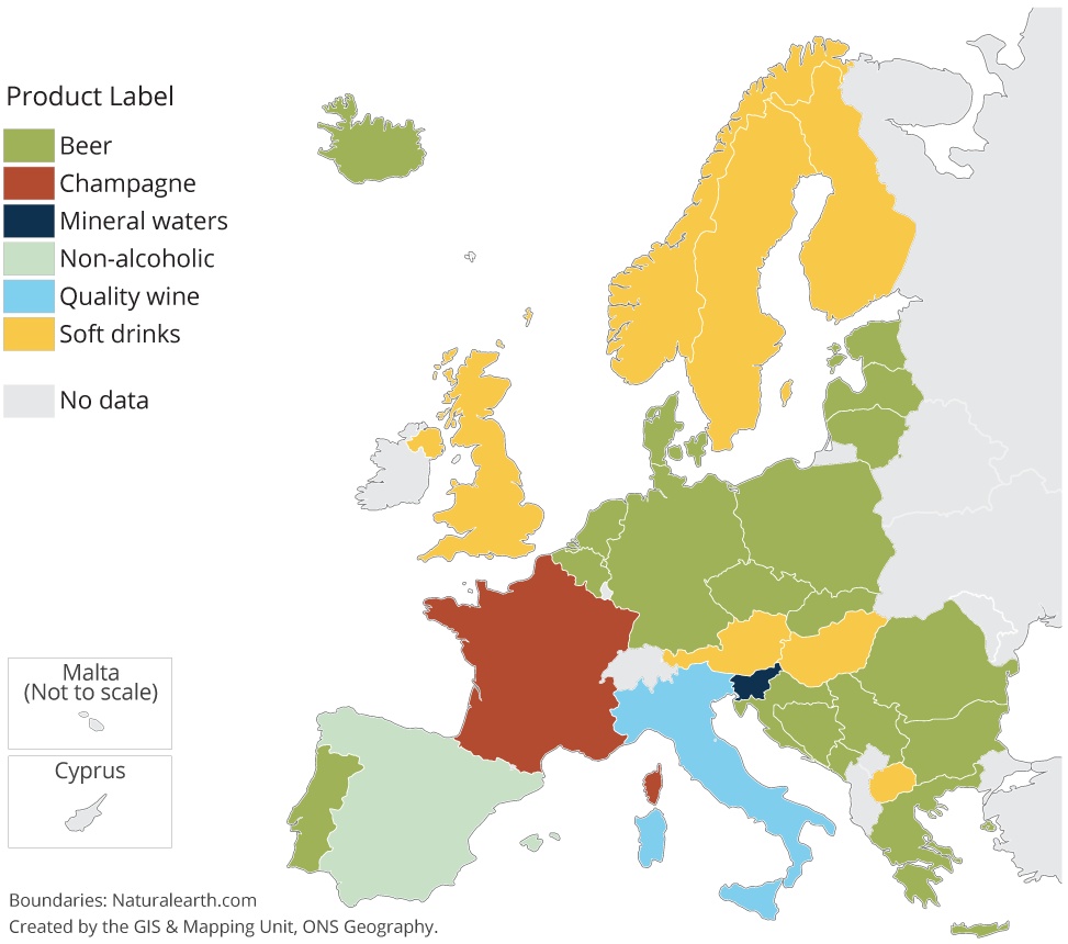 Najpopularniejsze napoje w poszczególnych krajach Europy, 2017 r.