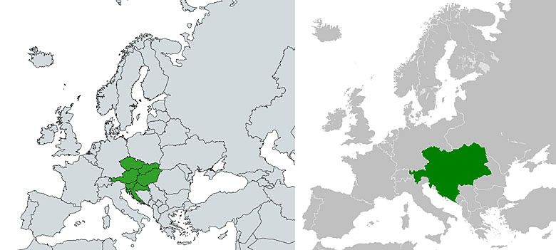 Członkowie Central European Defence Cooperation (2017) i Austro-Węgry (1918)