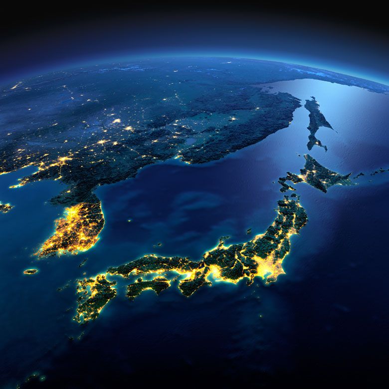 Korea i Japonia nocą