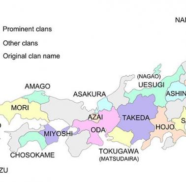 Mapa Japonii z podziałem na klany w 1570 roku