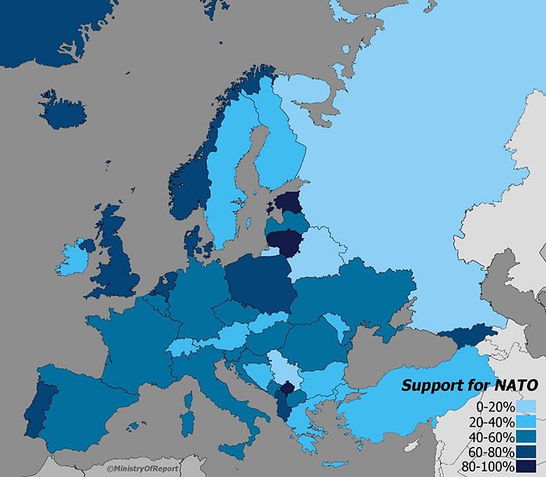 Wsparcie poszczególnych państw Europy dla NATO