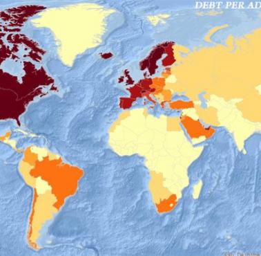 Dług przypadający na dorosłego mieszkańca w poszczególnych państwach świata, 2000-2016 (animacja)