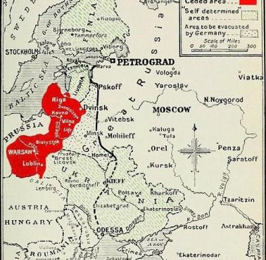 Granice powojennej Europy Wschodniej w wyniku podpisanego traktatu brzeskiego w 1918 roku