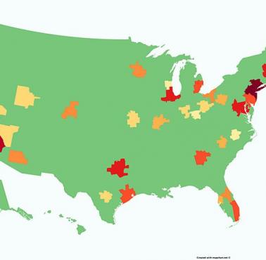Obszary w USA, gdzie mieszka więcej niż 2 mln osób