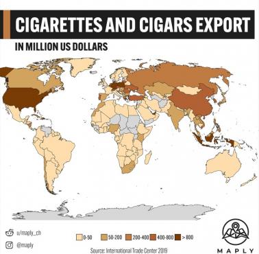 Eksport wyrobów tytoniowych, takich jak cygara, papierosy, cygaretki i substytuty tytoniu w 2019 r