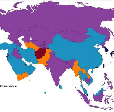 Spodziewana średnia długość życia w Azji, 2021