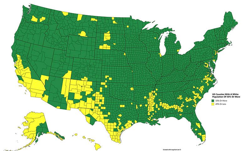Hrabstwa USA o białej populacji 50% lub więcej