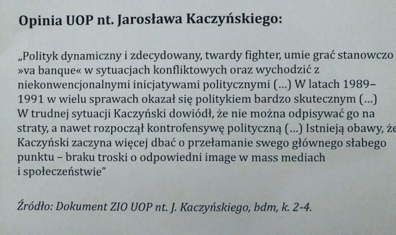 Opinia UOP, Kaczyński. Efekt inwigilacji prawicy, zespół płk. Lesiaka, 1992