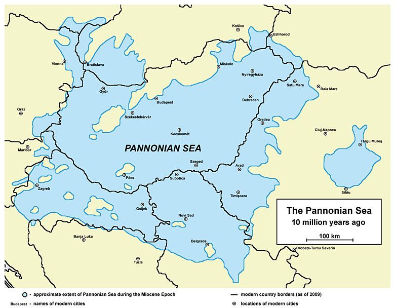 Morze Panońskie w Europie 10 milionów lat temu