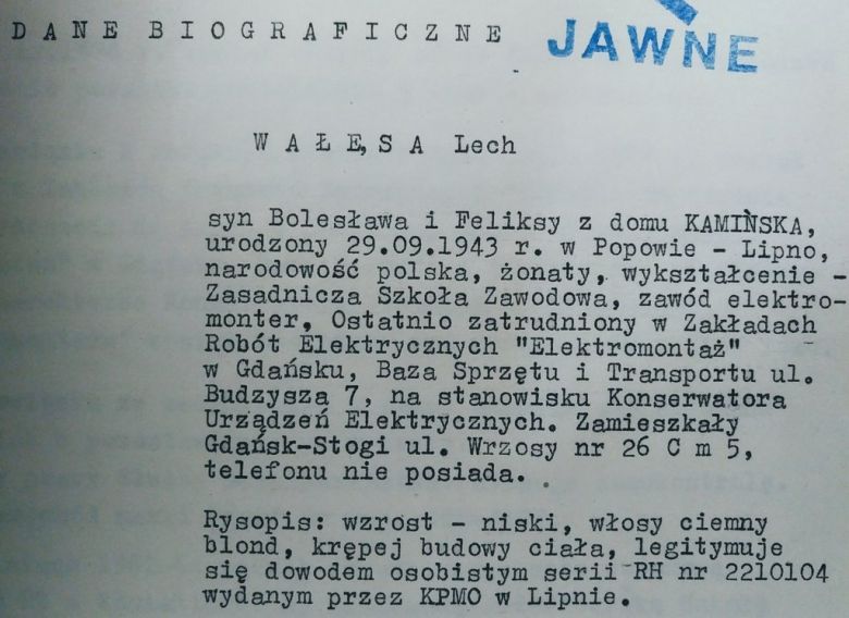 Raport WSW odnośnie Lecha Wałęsy TW Bolek, 1980