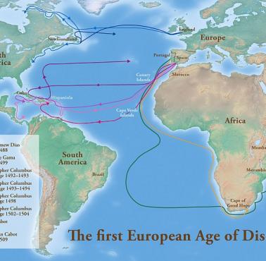 Pierwsze 4 podróże Kolumba do Ameryki, wyprawy Bartolomeu Diasa i Giovanniego Cabota