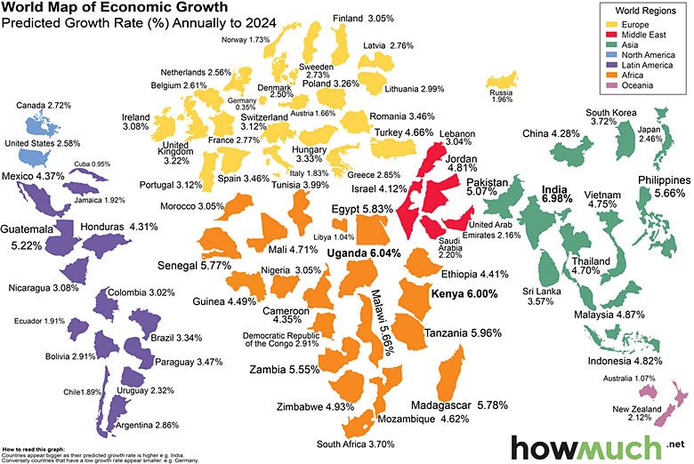 Mapa świata wzrostu gospodarczego