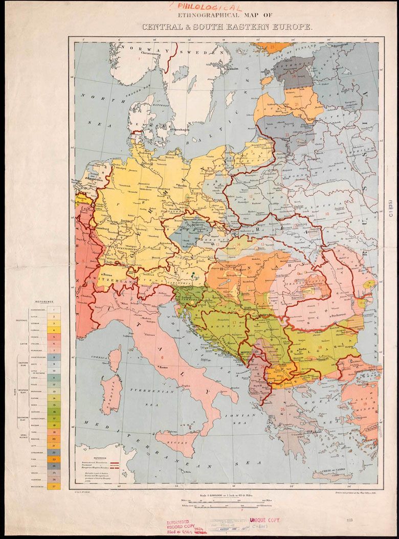 Mapa narodowa Europy Centralnej i Południowo-Wschodniej, pierwsza połowa XX wieku