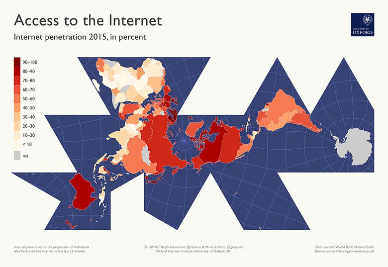 Odsetek osób mających dostęp do internetu, 2015