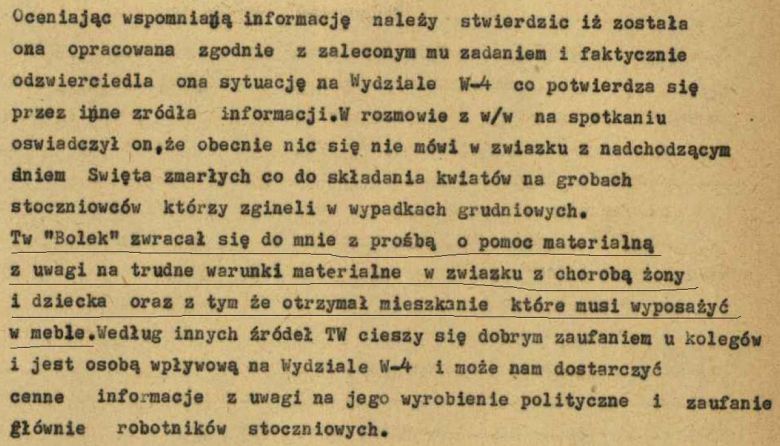 Kpt. Ratkiewicz o współpracy z Lechem Wałęsą (TW Bolek), raport z 30 X 72 roku
