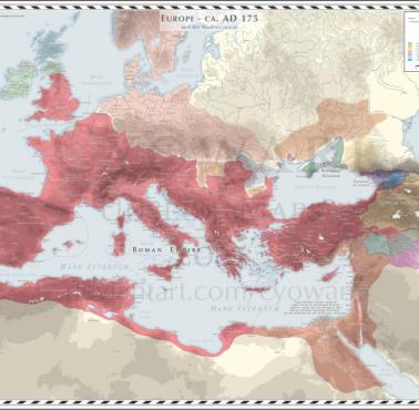 Mapa Europy (basen Morza Śródziemnego) w 175 roku n.e.