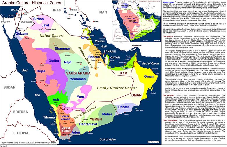 Arabia, strefy kulturowo-historyczne, opracowanie dr Michael Izady