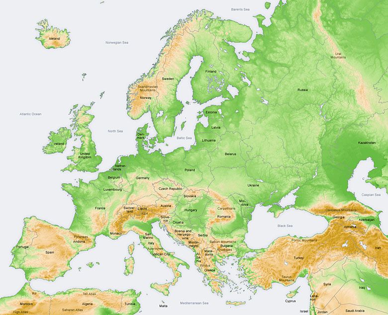 Topograficzna mapa Europy