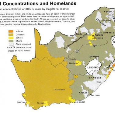 Etniczna (rasowa) mapa RPA (Republika Południowej Afryki) w 1970 roku