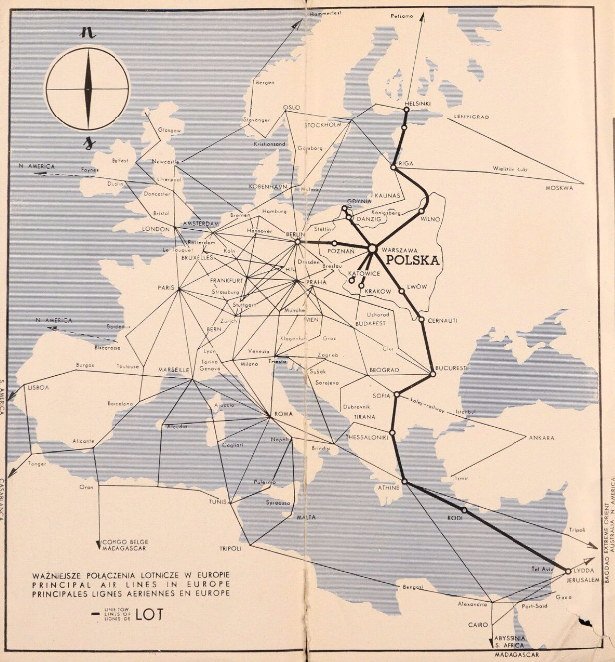 Siatka połączeń PLL LOT w 1939 roku, w 1940 planowano linię do Nowego Jorku i Chicago
