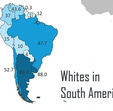 Procent białych mieszkańców w poszczególnych państwach Ameryki Południowej