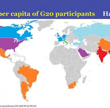 PKB na jednego mieszkańca krajów G20, 2017