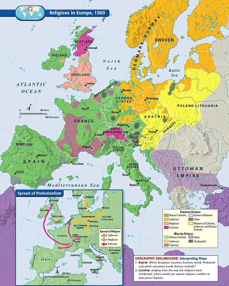 Religijna mapa Europy w 1560 roku