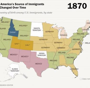 Główne źródła imigrantów w USA od 1850 - do dzisiaj (animacja)