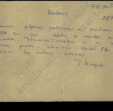 17.XII.1981, oryginalny dokument MSW, gdzie Jarosław Kaczyński odmawia podpisania lojalki