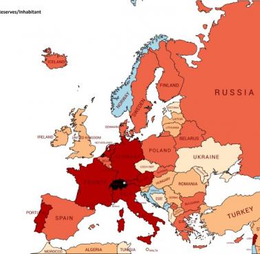 Rezerwy złota w gramach na osobę w poszczególnych państwach Europy